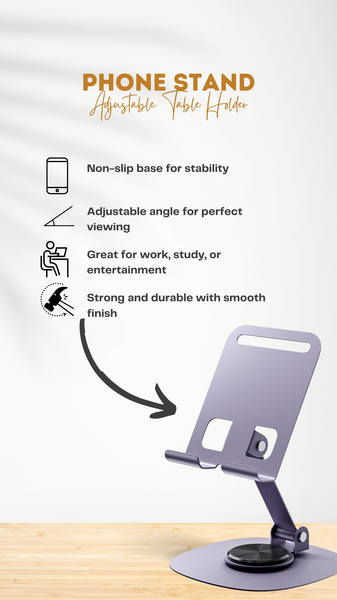 Durable metal build with a non-slip base, designed to last.